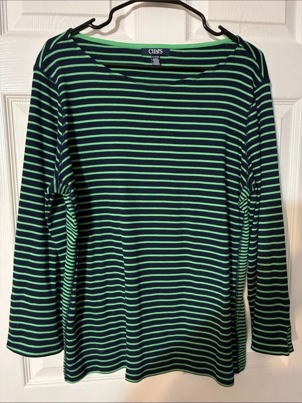 Chaps Women's Striped Long Sleeve Top in Green & Black Size XL (16